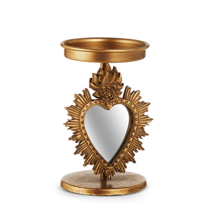 5.75" Mirrored Heart Candle Holder