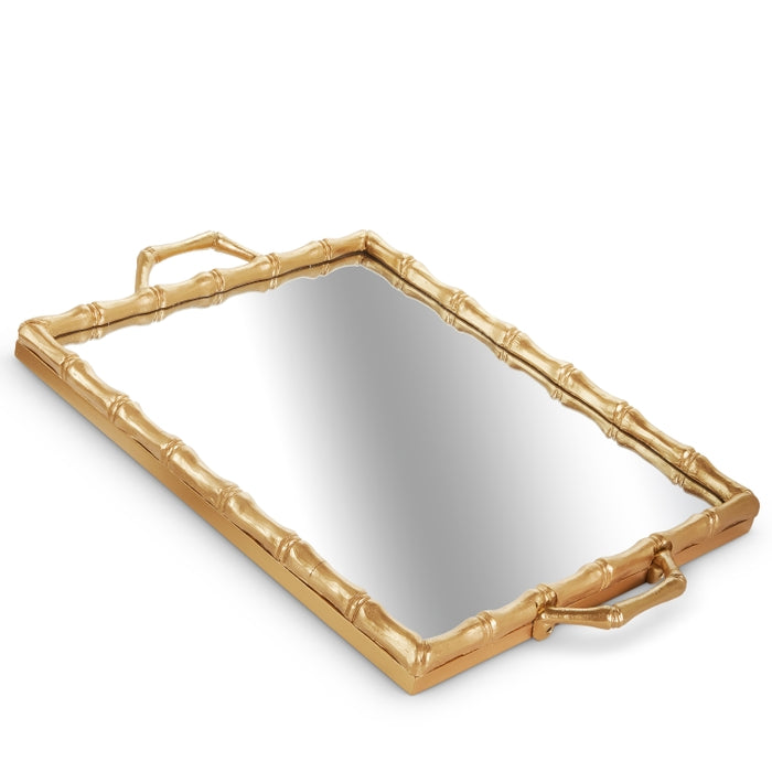 20" Gold Bamboo Mirror Tray