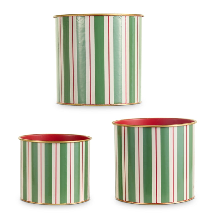 11" Yuletide Stripes Decorative Buckets