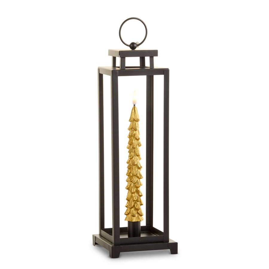 14.5" Lantern with Gold Taper Tree Candle