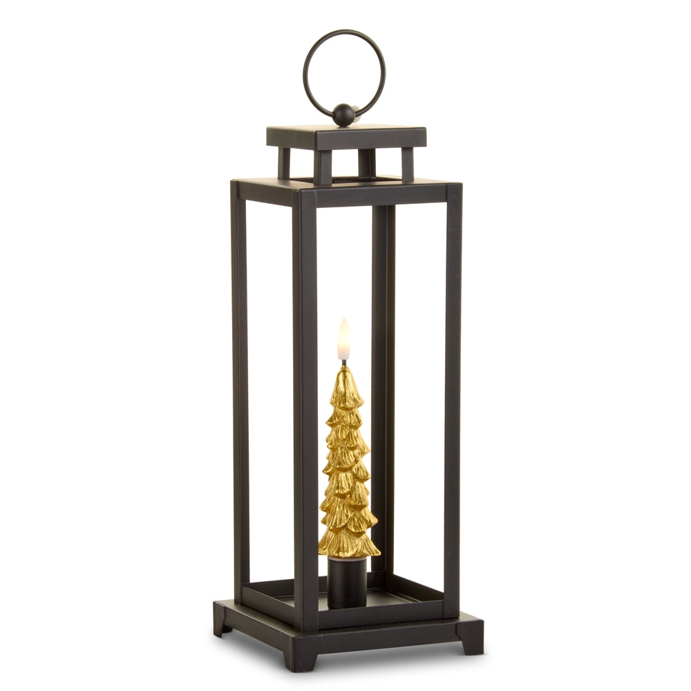 12.5" Lantern with Gold Taper Tree Candle