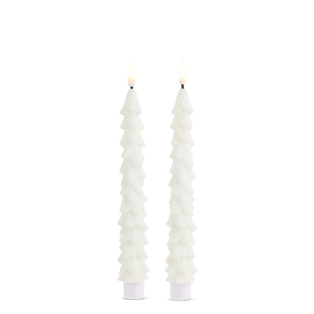 10.5" Glittered White Tree Taper Candles