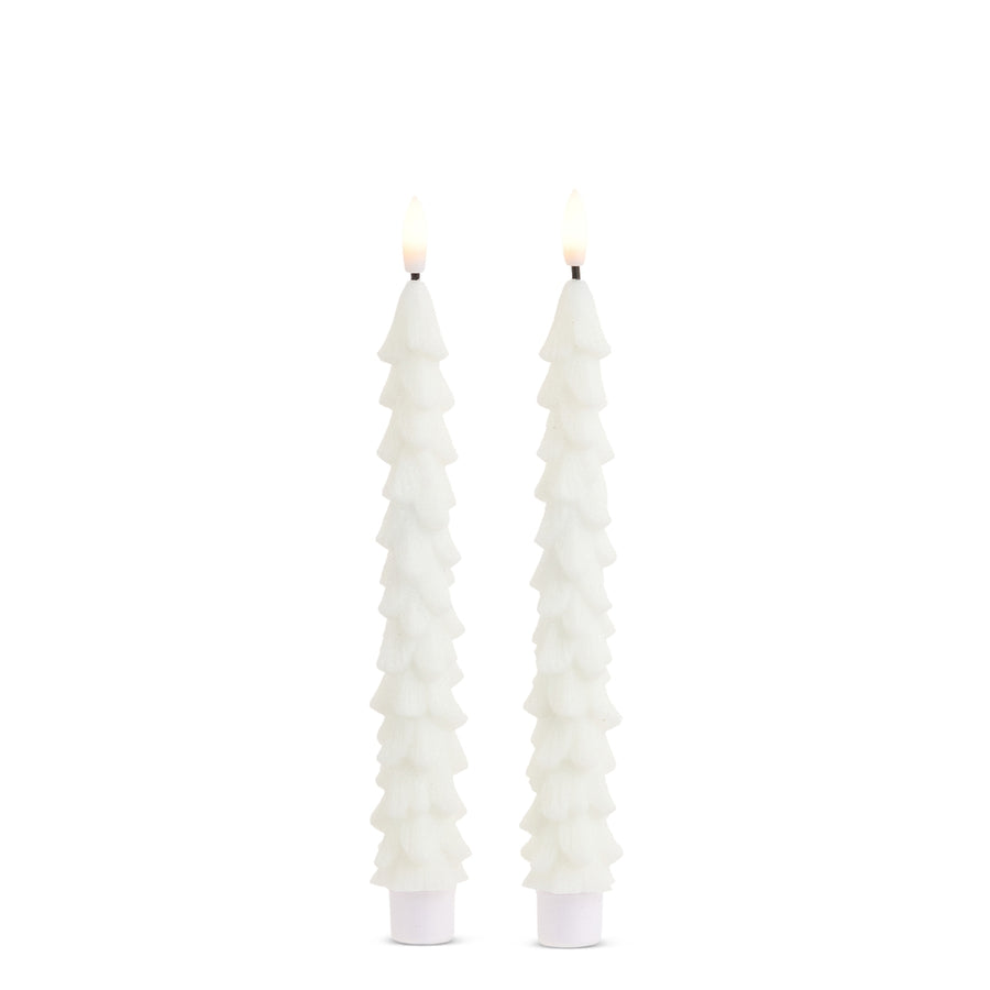 10.5" Glittered White Tree Taper Candles