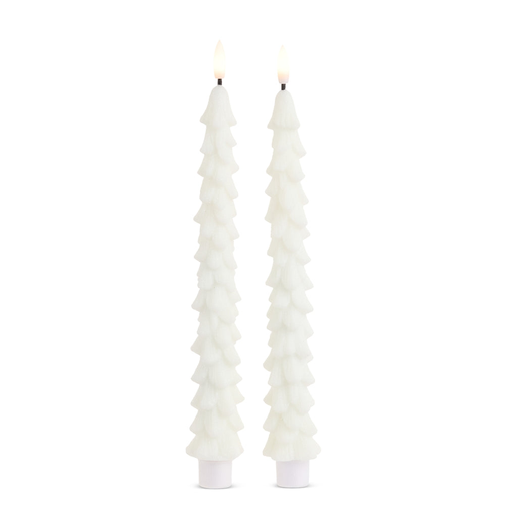 8.5" Glittered White Tree Taper Candles
