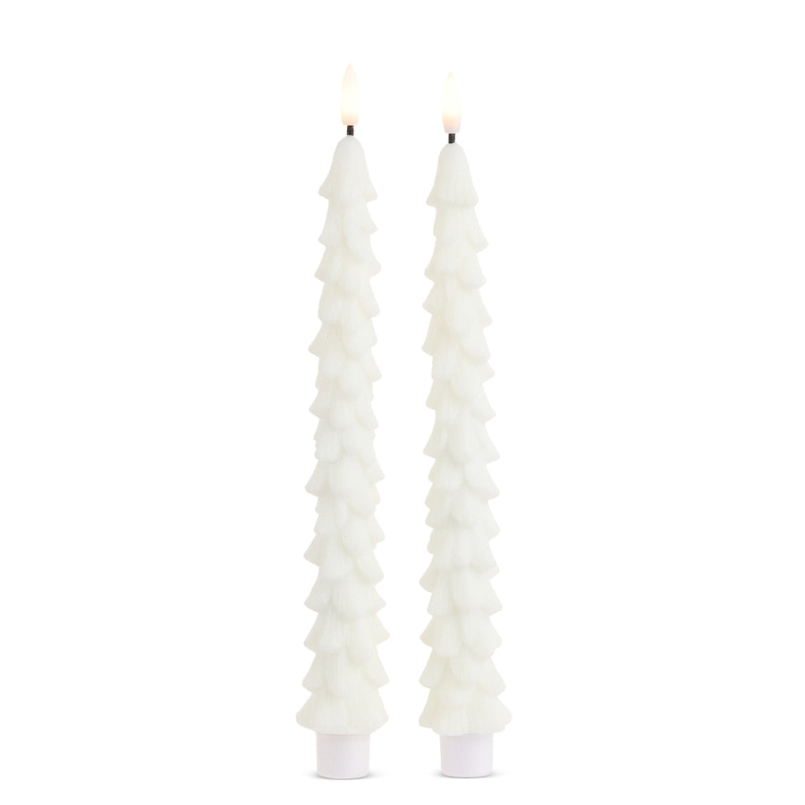 8.5" Glittered White Tree Taper Candles