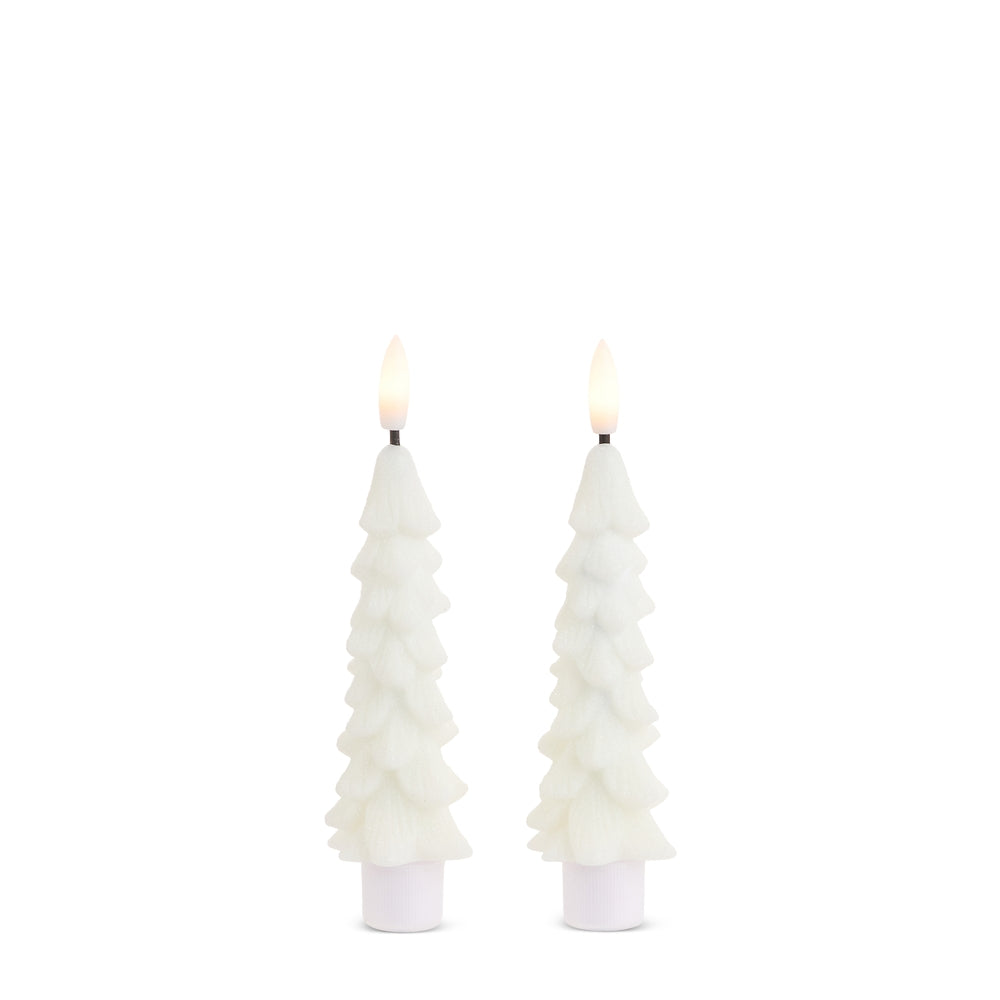 6" Glittered White Mini Tree Taper Candles