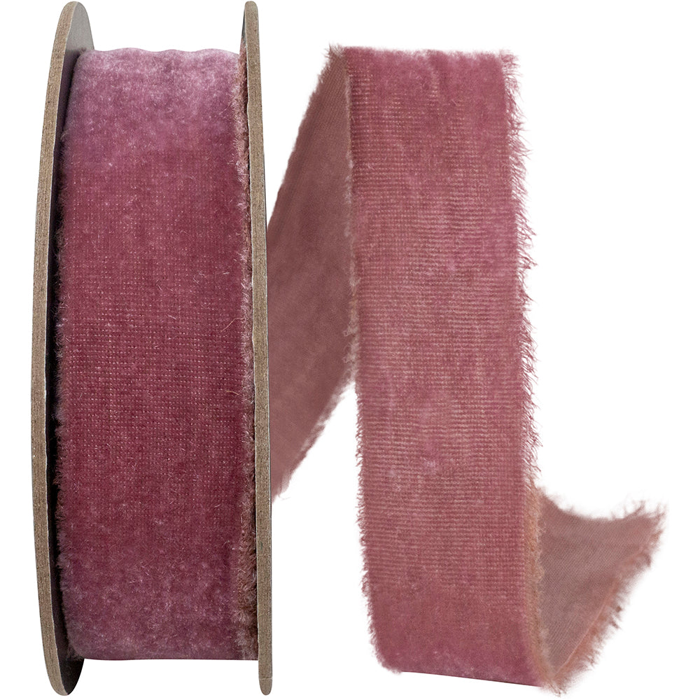 Rose 1 Inch Dutchess Velvet Frayed Edge Ribbon for Wreaths & Bows
