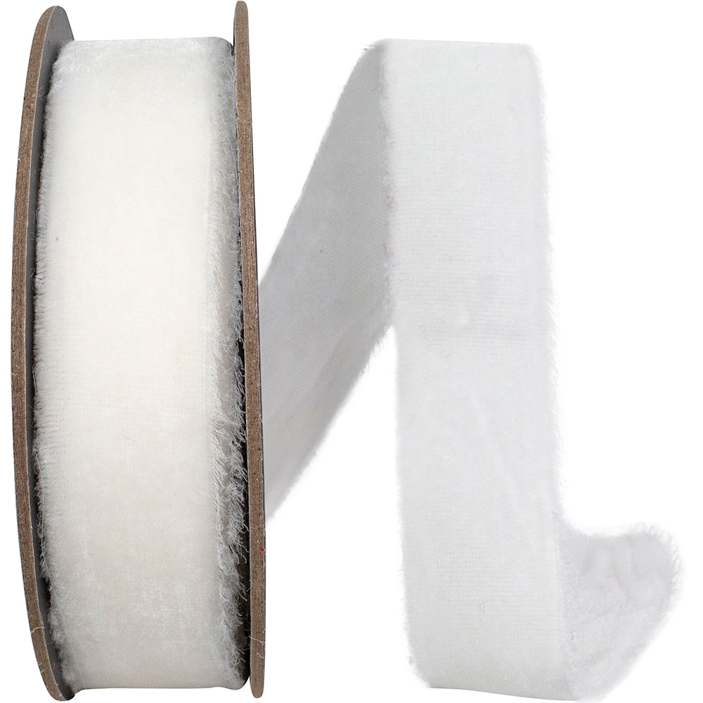 White 1 Inch Dutchess Velvet Frayed Edge Ribbon for Wreaths & Bows