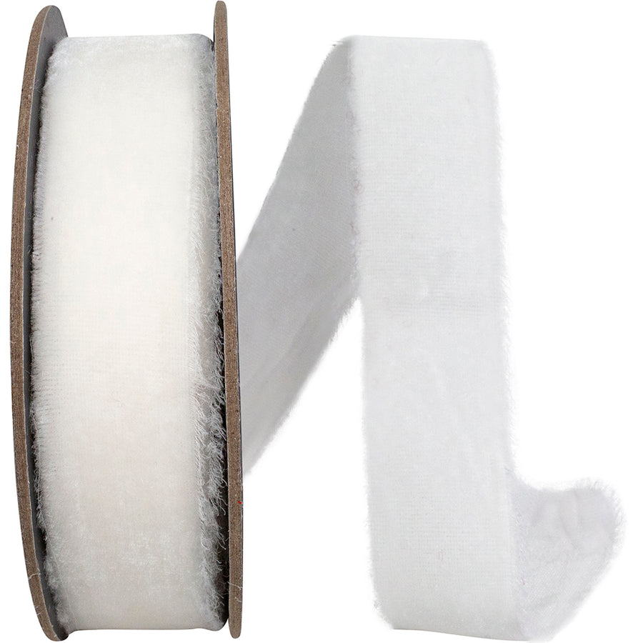 White 1 Inch Dutchess Velvet Frayed Edge Ribbon for Wreaths & Bows