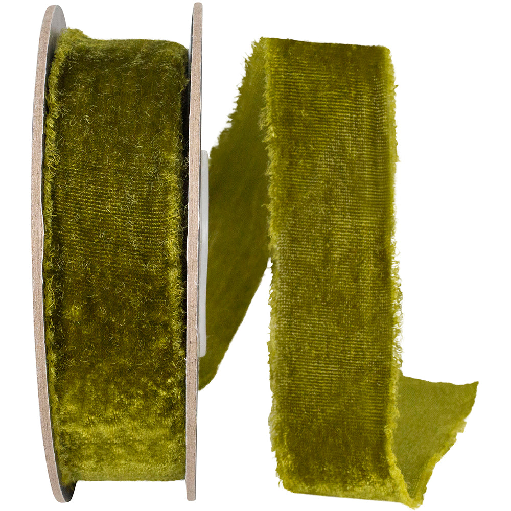 Moss 1 Inch Dutchess Velvet Frayed Edge Ribbon for Wreaths & Bows