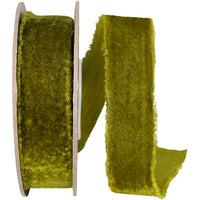 Moss 1 Inch Dutchess Velvet Frayed Edge Ribbon for Wreaths & Bows