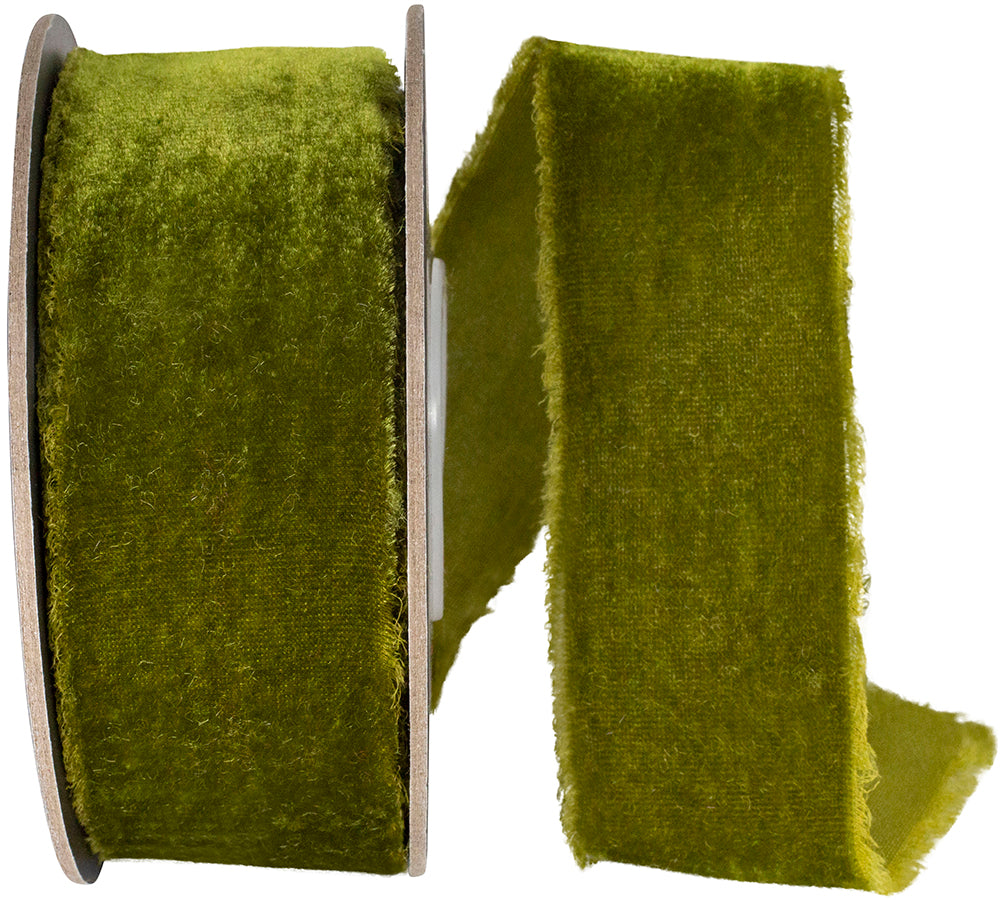 Moss 1-1 2 Inch Dutchess Velvet Frayed Edge Ribbon for Wreaths & Bows