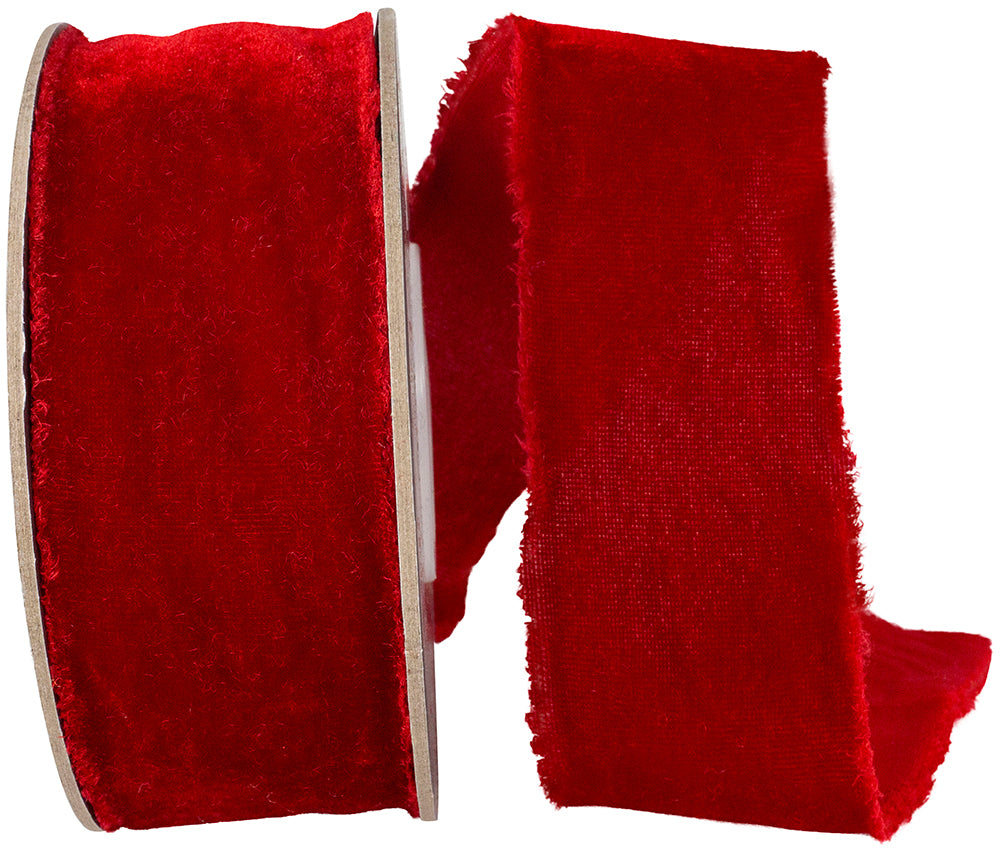 Red 1-1 2 Inch Dutchess Velvet Frayed Edge Ribbon for Wreaths & Bows