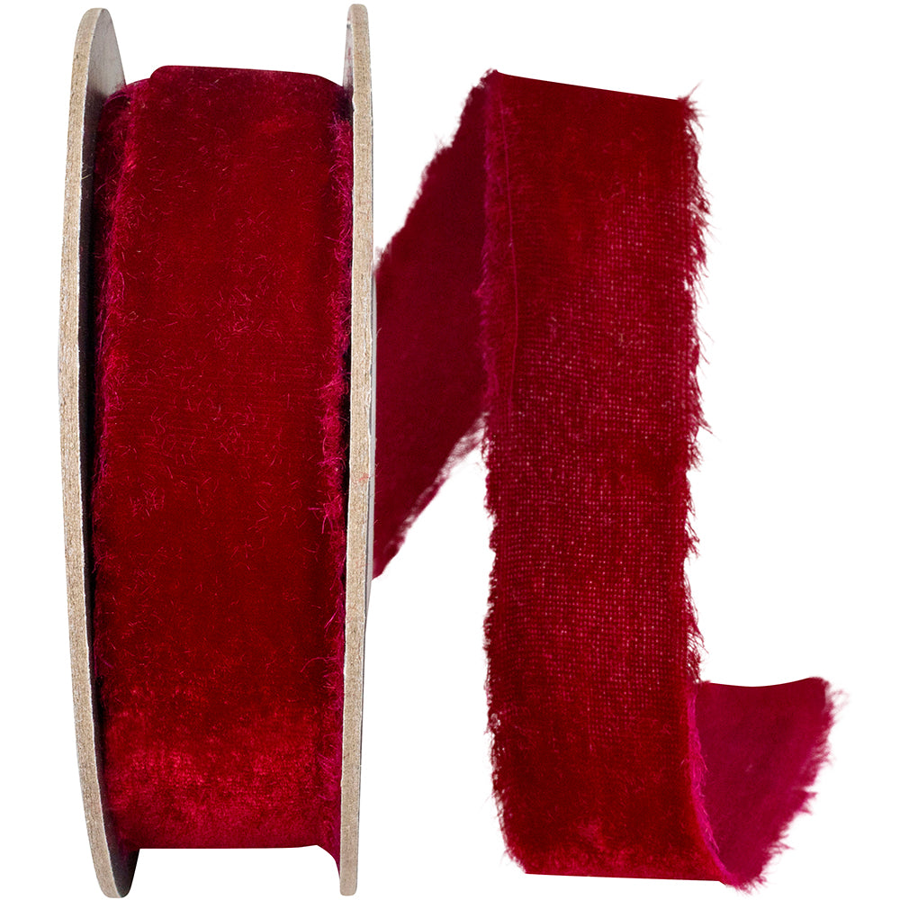 Ruby 1 Inch Dutchess Velvet Frayed Edge Ribbon for Wreaths & Bows