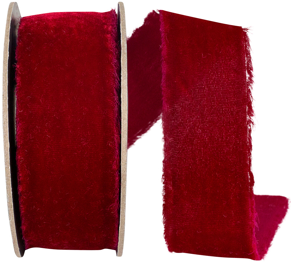 Ruby 1-1 2 Inch Dutchess Velvet Frayed Edge Ribbon for Wreaths & Bows