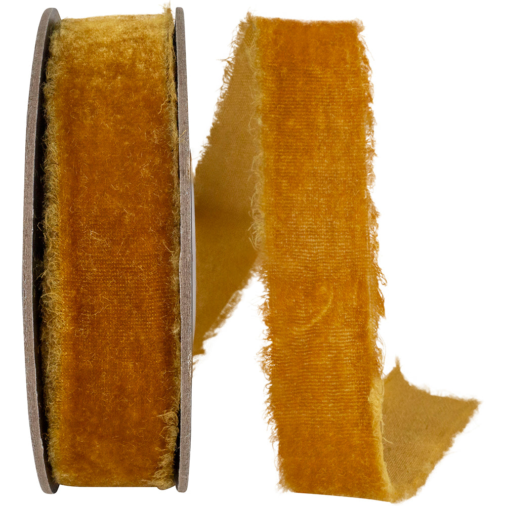 Ginger 1 Inch Dutchess Velvet Frayed Edge Ribbon for Wreaths & Bows