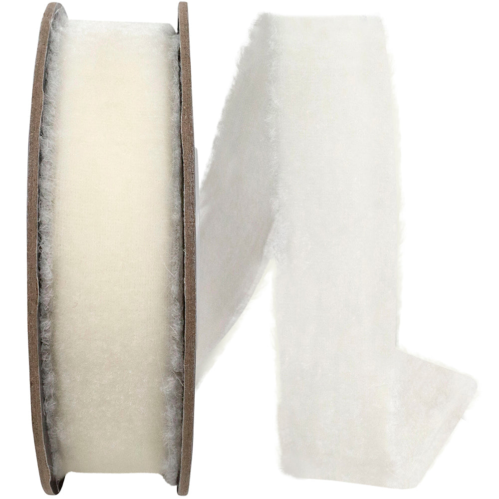 Ivory 1 Inch Dutchess Velvet Frayed Edge Ribbon for Wreaths & Bows