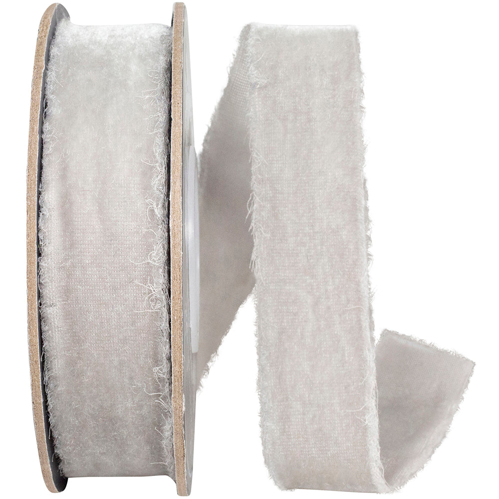 Grey 1 Inch Dutchess Velvet Frayed Edge Ribbon for Wreaths & Bows
