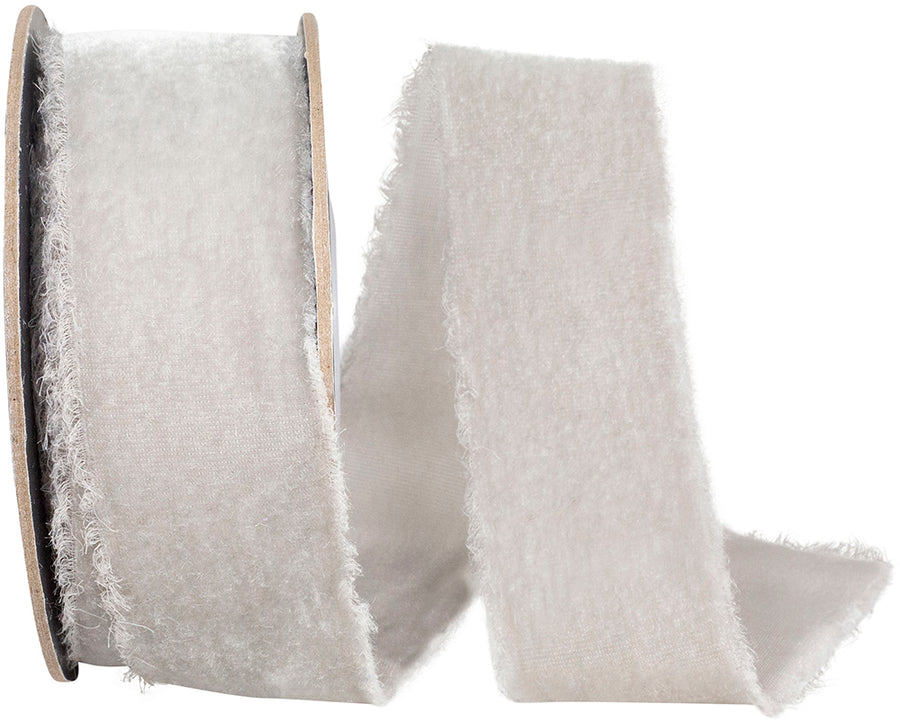 Grey 1-1 2 Inch Dutchess Velvet Frayed Edge Ribbon for Wreaths & Bows