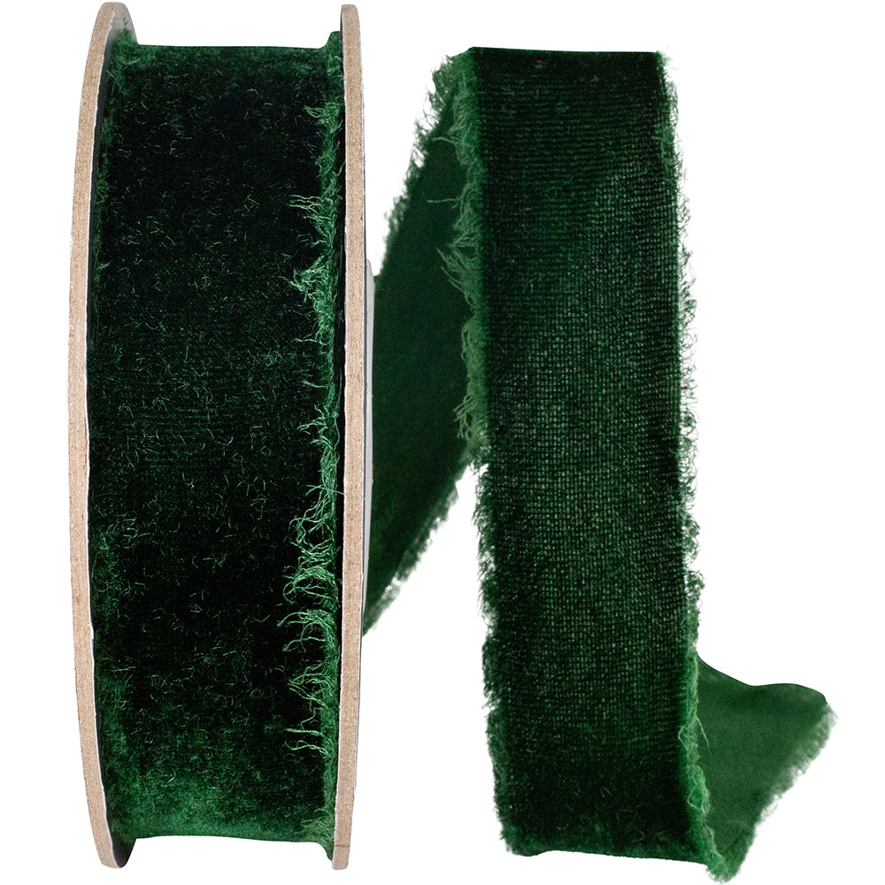 Forest 1 Inch Dutchess Velvet Frayed Edge Ribbon for Wreaths & Bows