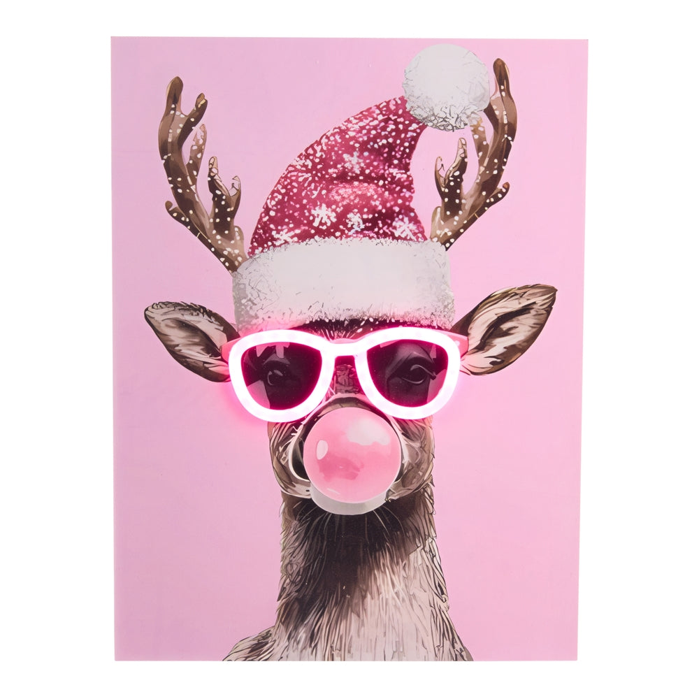 15.75" Reindeer with Lit Neon Glasses Wall Art