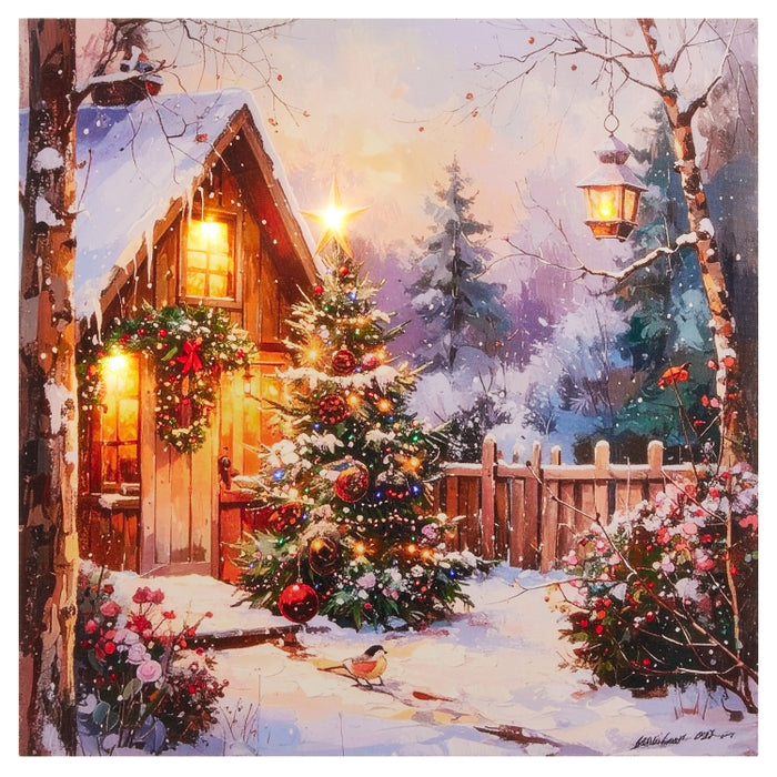 20" Holiday Cabin Lit Print