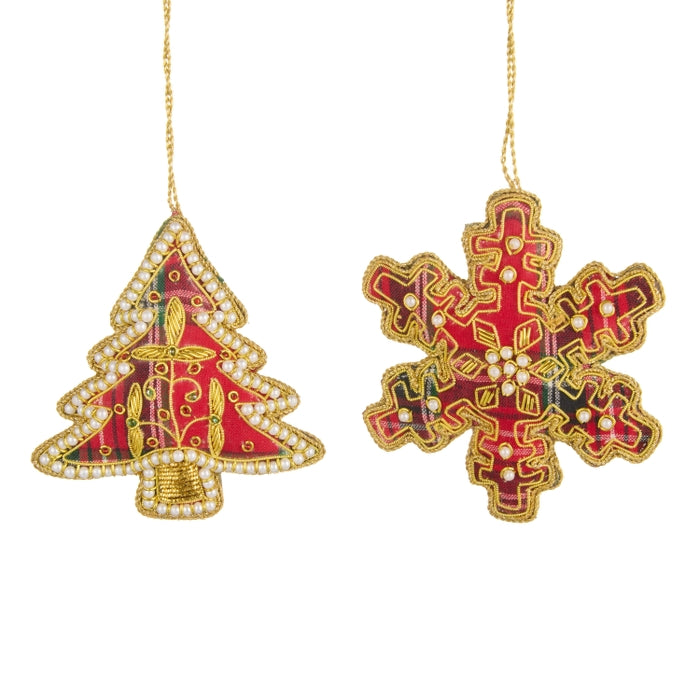 4" Beaded Snowflake and Tree Ornament