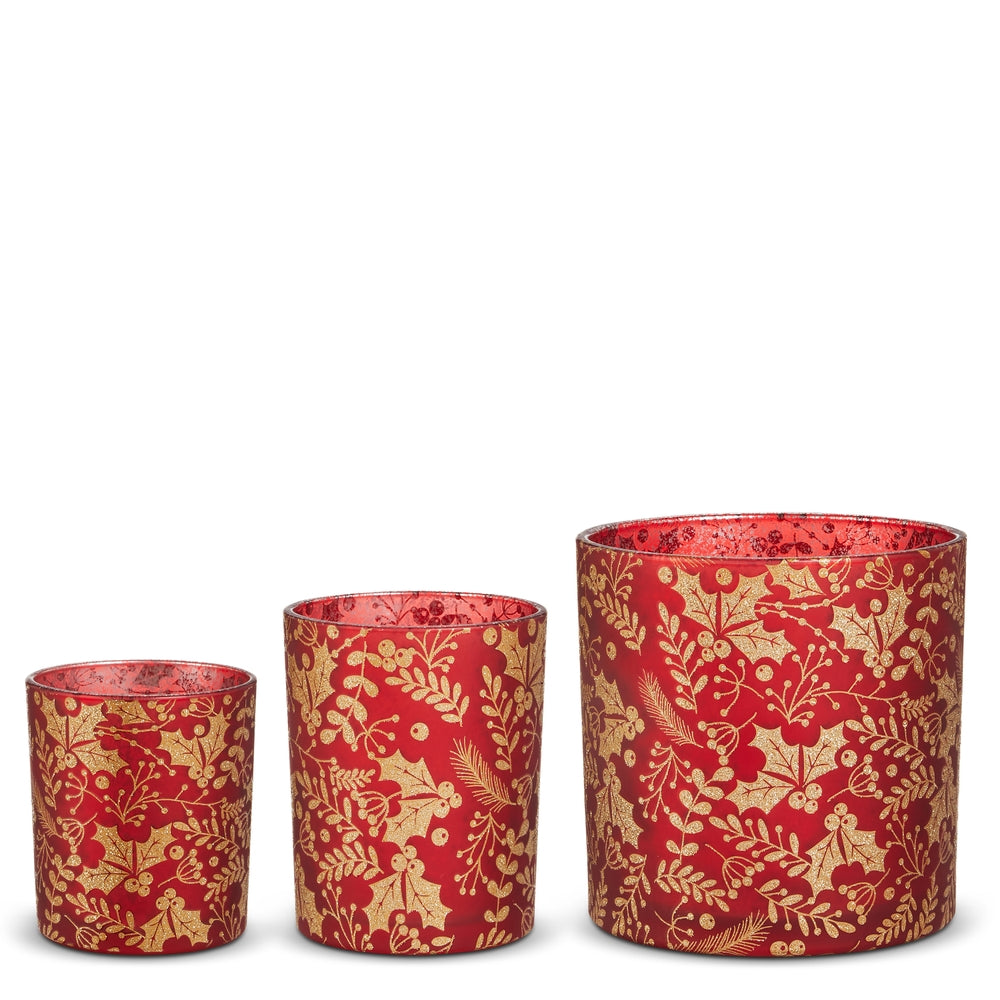 6" Red and Gold Holly Containers