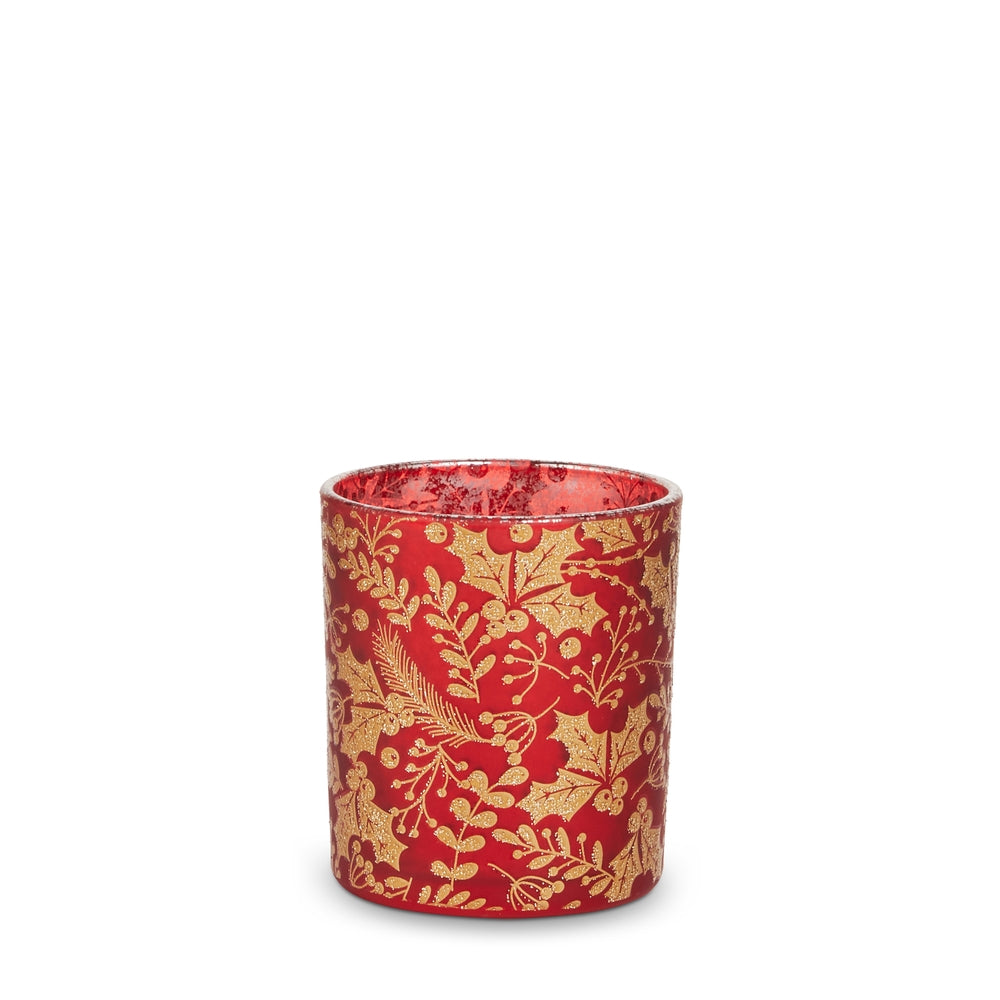3" Red and Gold Holly Container