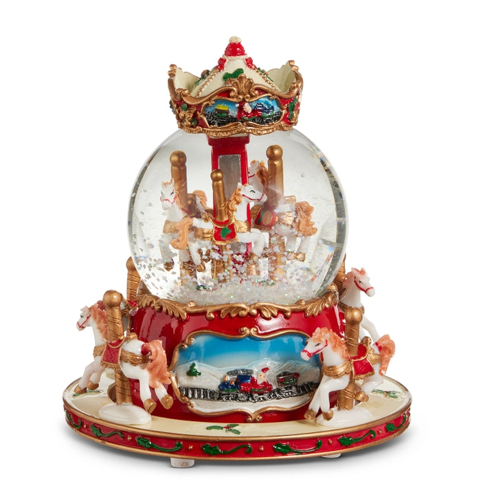 7.25" Animated Musical Carousel Horses Water Globe