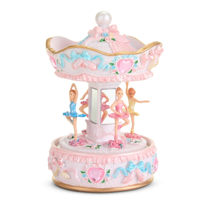 Ballerina Carousel 6 Inch Musical Pink Polyresin