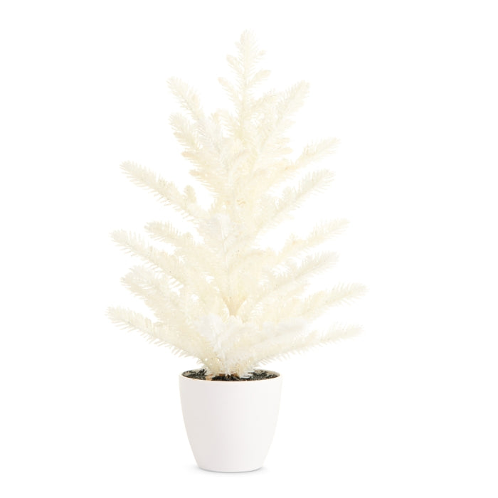15" Potted White Glitter Tree