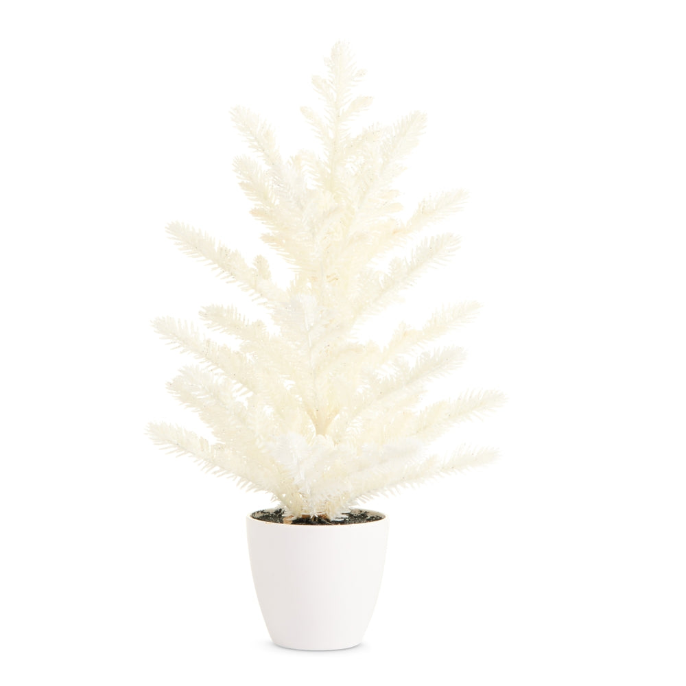 15" Potted White Glitter Tree