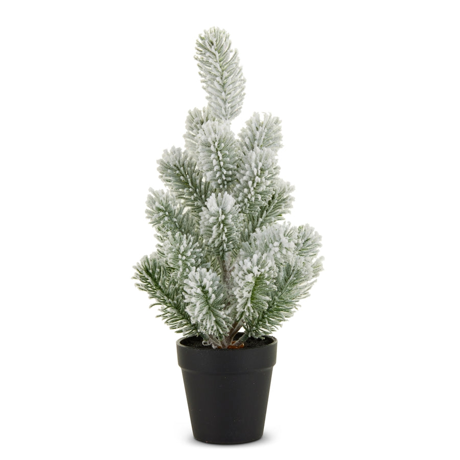 15" Potted Flocked Pine Tree