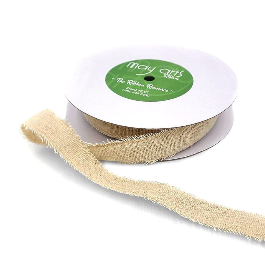 1 Inch Frayed Edge Cotton Ribbon – 468-1-02 NATURAL FRAYED COTTON BLEND RIBBON