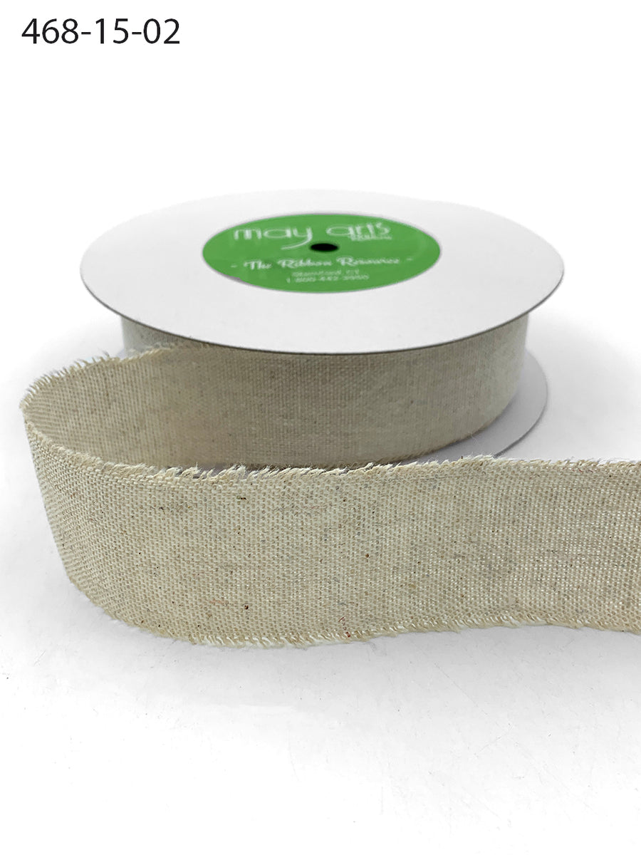 1.5 Inch Frayed Edge Cotton Ribbon – 468-15-02 NATURAL FRAYED COTTON BLEND RIBBON