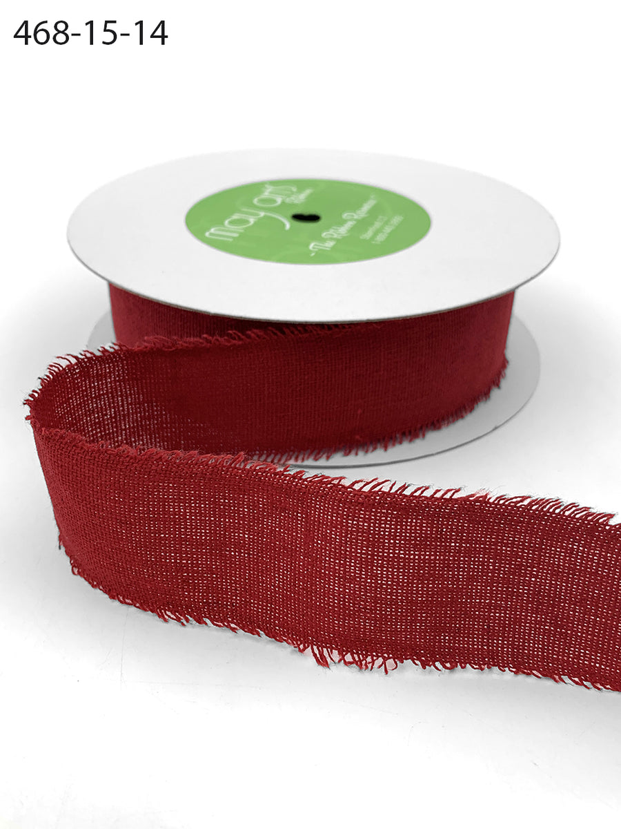 1.5 Inch Frayed Edge Cotton Ribbon – 468-15-14 RED FRAYED COTTON BLEND RIBBON
