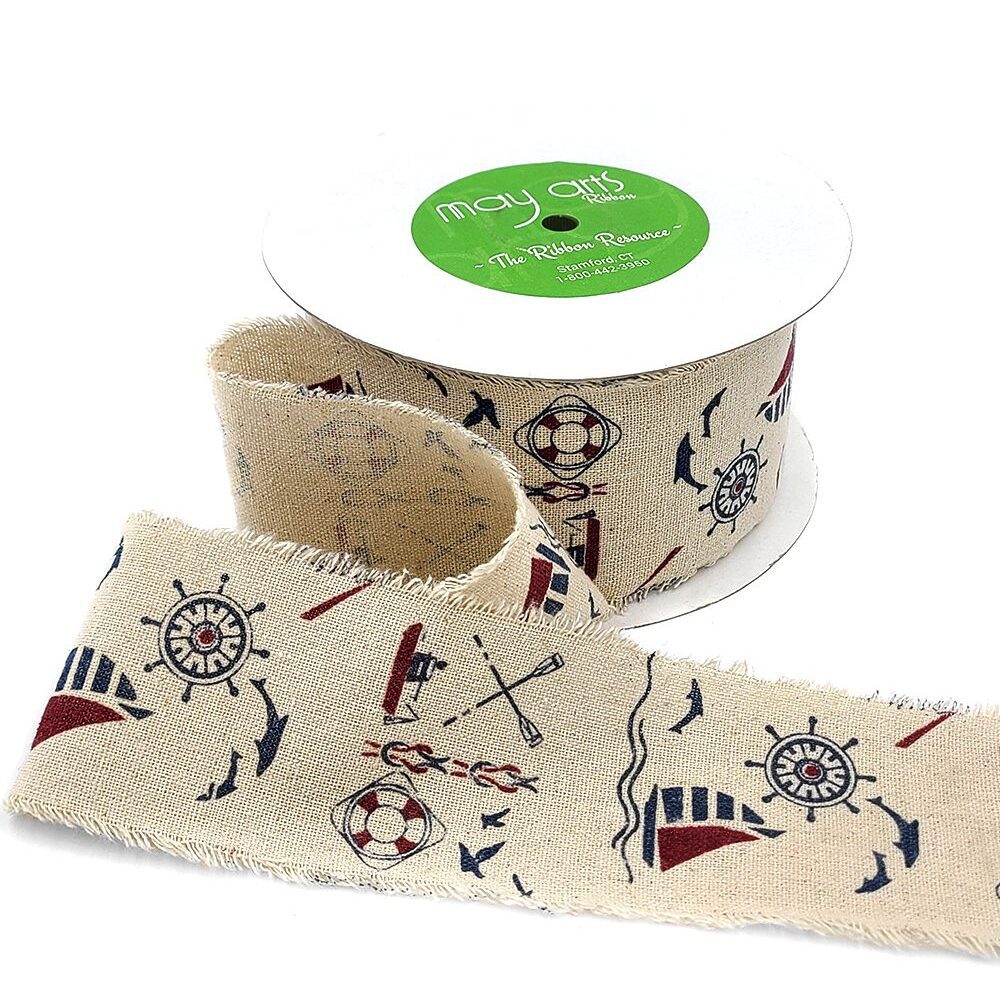 2.5 Inch Vintage Inspired Print Cotton Blend Ribbon – 468-25-03 nautical print
