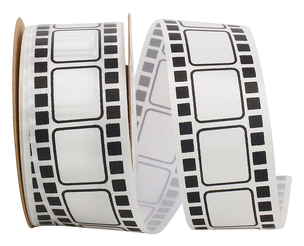 White Black 1-3 8 Inch Matte Movie Film Satin Ribbon for Wreaths & Bows