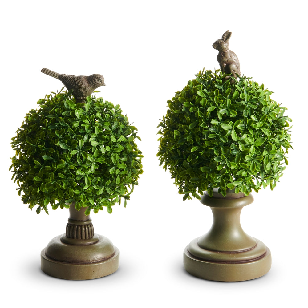 12.5" Bunny and Bird Boxwood Topiary