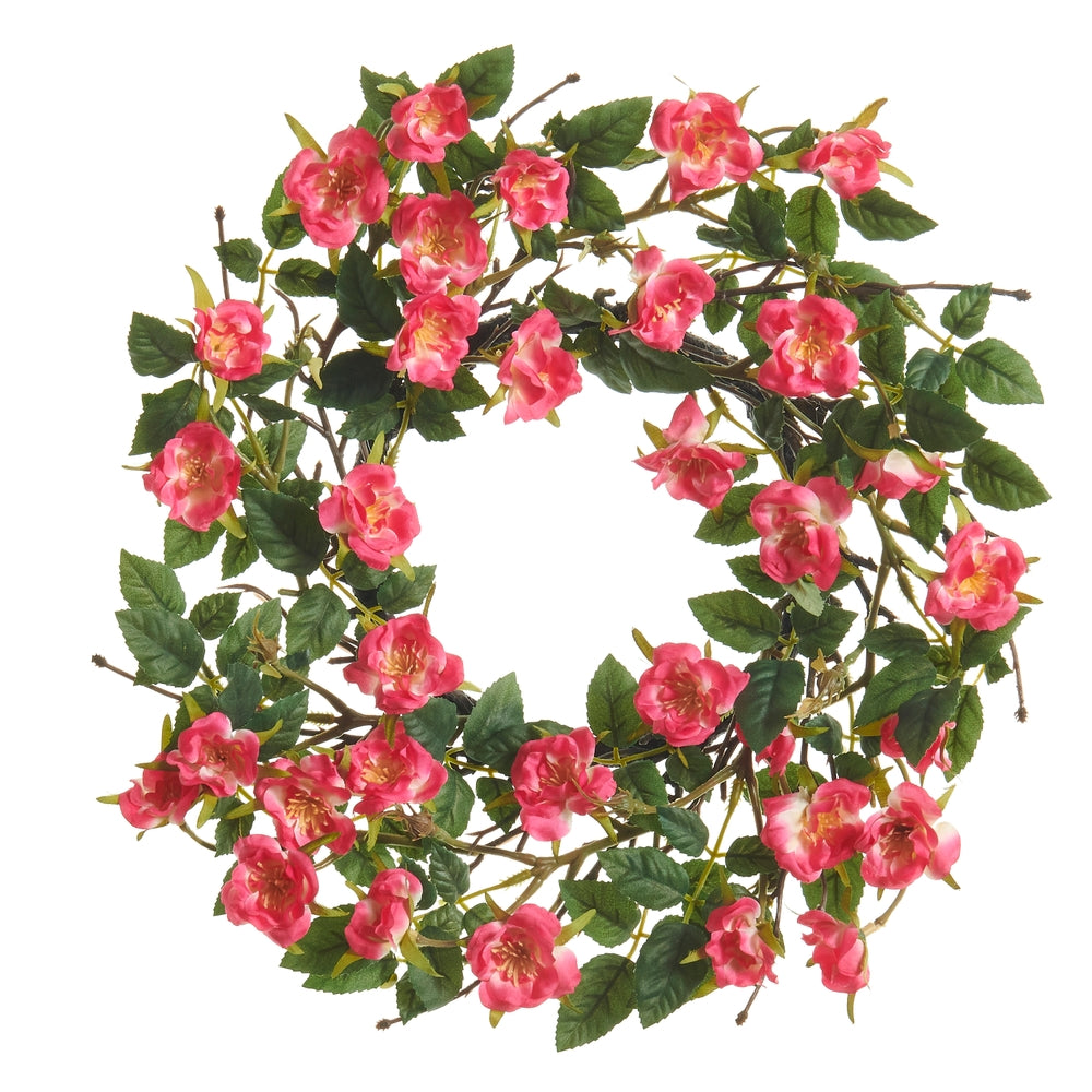 15" Bright Pink Mini Rose Mini Wreath Candle Ring