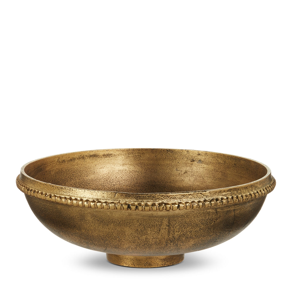 12.75" Antique Gold Beaded Edge Decorative Bowl