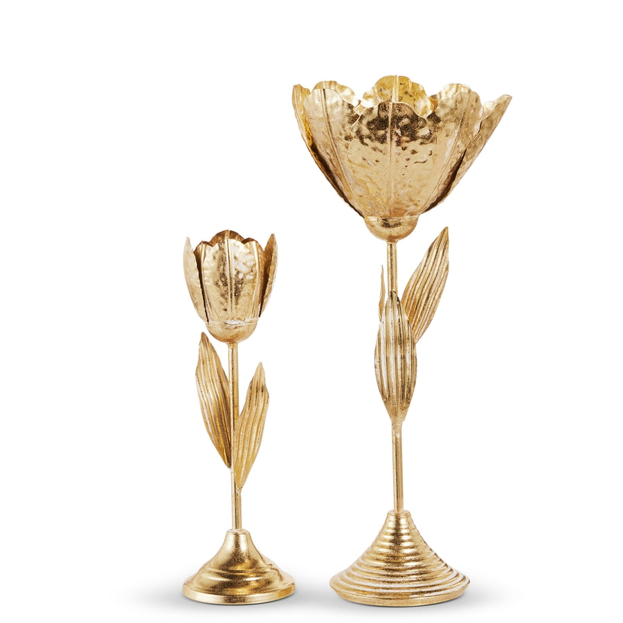 17" Gold Tulip Candle Holder