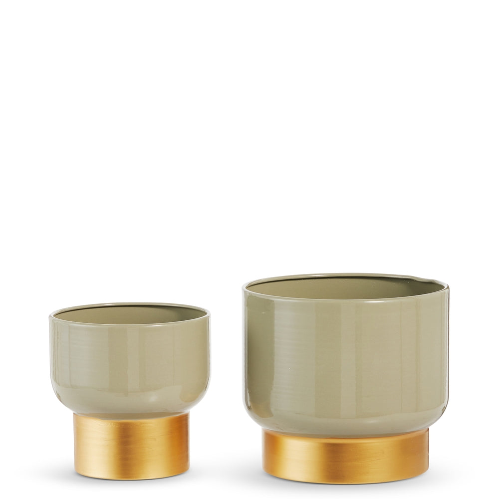 7" Green Gold Footed Pots