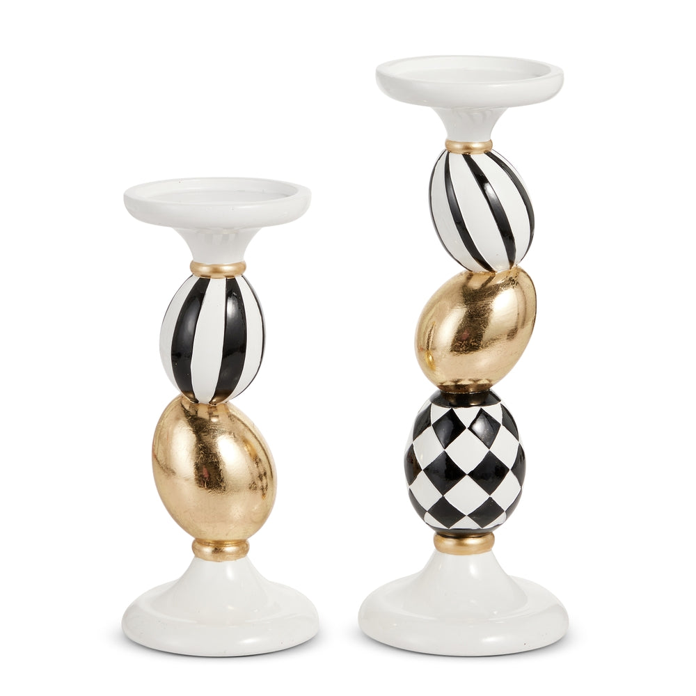 11.75" Black and White Egg Candle Holders