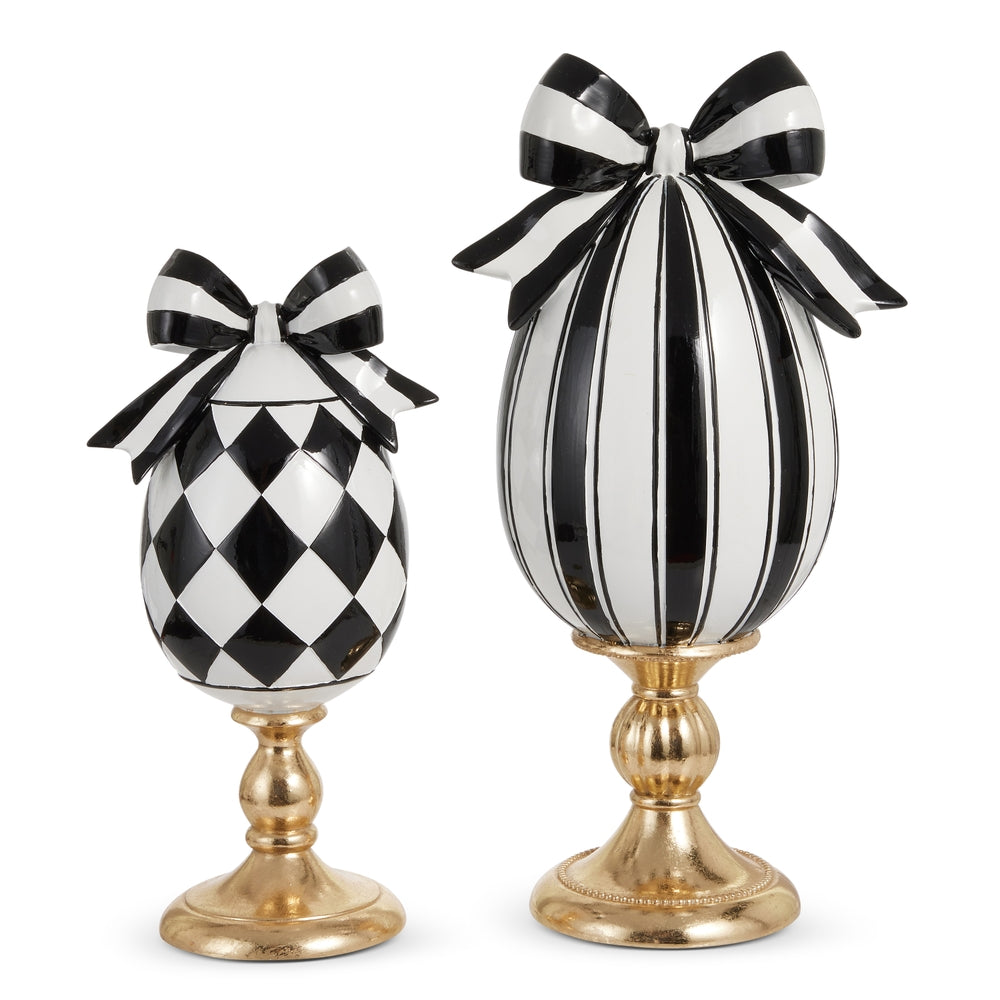 14" Black and White Patterned Egg Decor