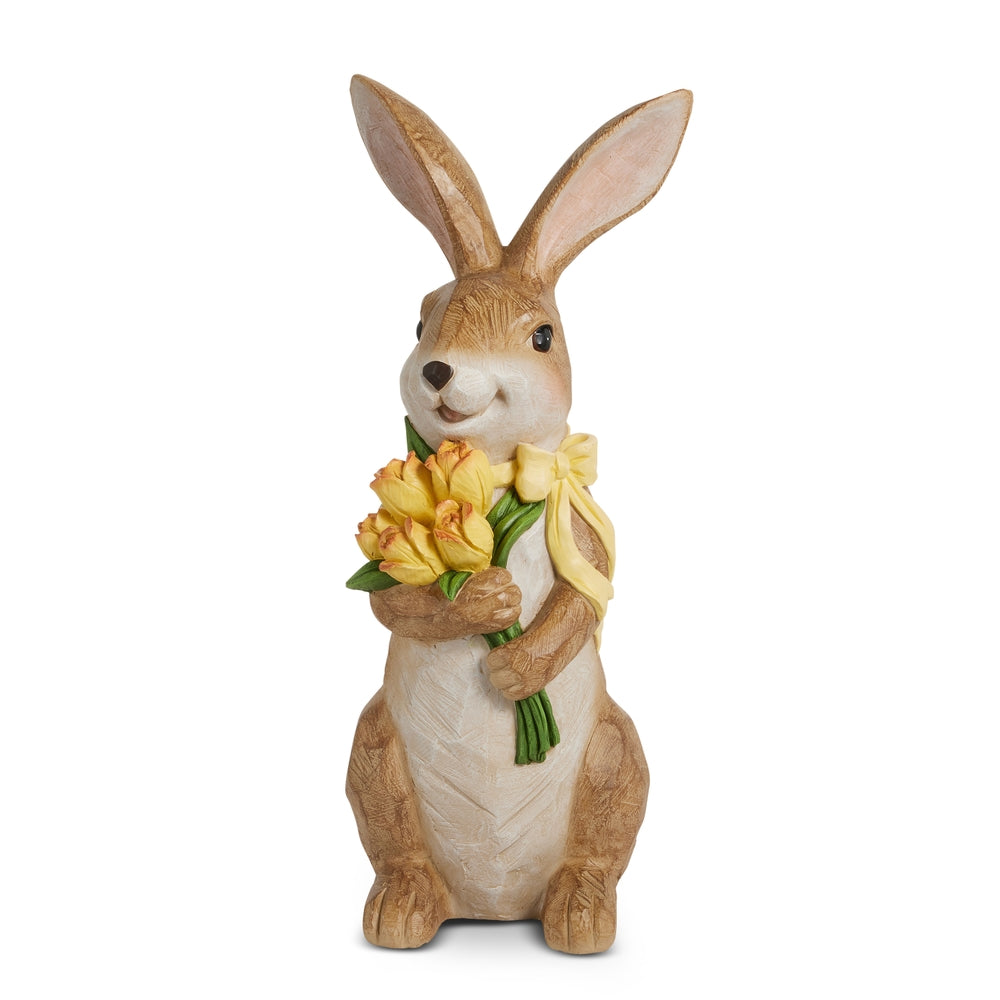 25.75" Carved Rabbit with Yellow Tulips