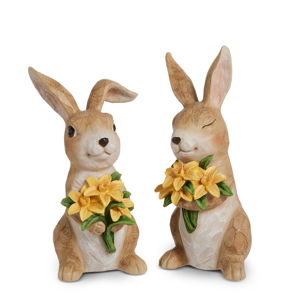 11.5" Carved Rabbit with Daffodils