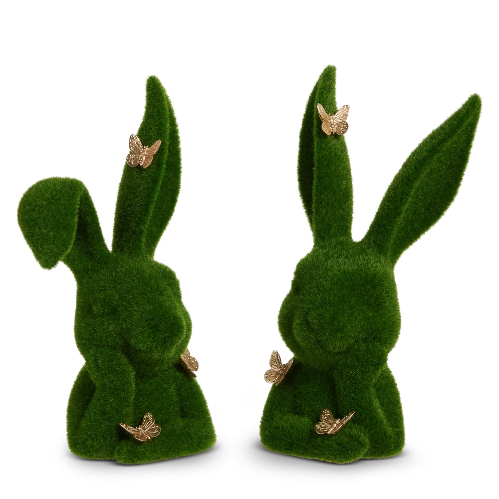 12.75" Moss Rabbit Bust with Gold Butterflies
