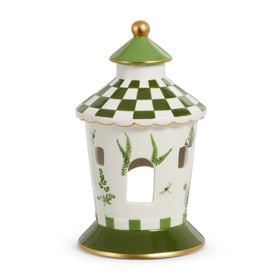 9" Green Check Botanical Lantern